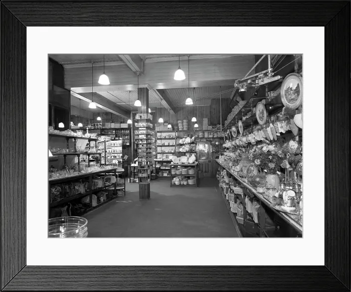 Framed Print : Co-op store showing a sales receipt transfer system, Barnsley, South Yorkshire, 1955 Framed Print : Co-op store showing a sales receipt transfer system, Barnsley, South Yorkshire, 1955