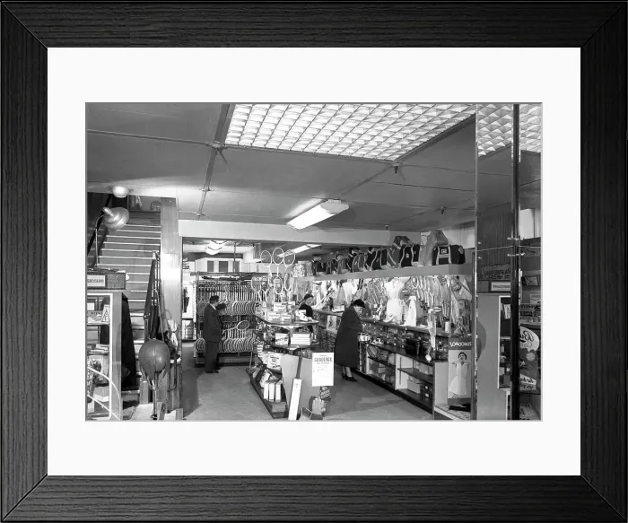 Framed Print : Customers in the Barnsley Co-ops sports department, South Yorkshire, 1957. Artist Framed Print : Customers in the Barnsley Co-ops sports department, South Yorkshire, 1957. Artist