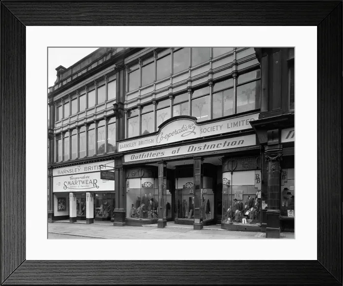 Framed Print : Exterior of the Barnsley Co-op central mens tailoring department, South Yorkshire, 1959 Framed Print : Exterior of the Barnsley Co-op central mens tailoring department, South Yorkshire, 1959