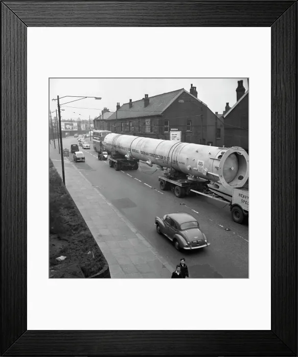 Framed Print : An absorption tower being transported by road, Dukenfield, Manchester, 1962. Artist Framed Print : An absorption tower being transported by road, Dukenfield, Manchester, 1962. Artist