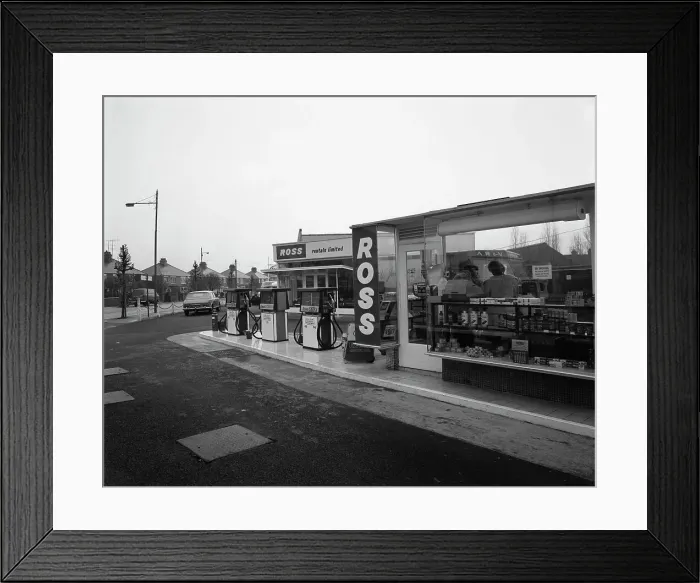 Framed Print : A petrol station forecourt, Grimsby, Lincolnshire, 1965. Artist: Michael Walters Framed Print : A petrol station forecourt, Grimsby, Lincolnshire, 1965. Artist: Michael Walters