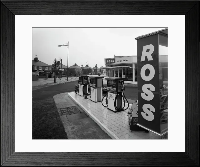 Framed Print : A petrol station forecourt, Grimsby, Lincolnshire, 1965. Artist: Michael Walters Framed Print : A petrol station forecourt, Grimsby, Lincolnshire, 1965. Artist: Michael Walters