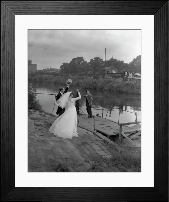 Framed Print : Wedding couple crossing the river Don, Mexborough, South Yorkshire, 1961. Artist Framed Print : Wedding couple crossing the river Don, Mexborough, South Yorkshire, 1961. Artist