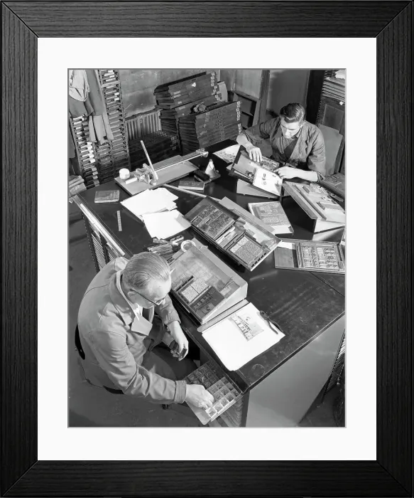 Framed Print : Blocks being made up at a printing company, Mexborough, South Yorkshire, 1959. Artist Framed Print : Blocks being made up at a printing company, Mexborough, South Yorkshire, 1959. Artist