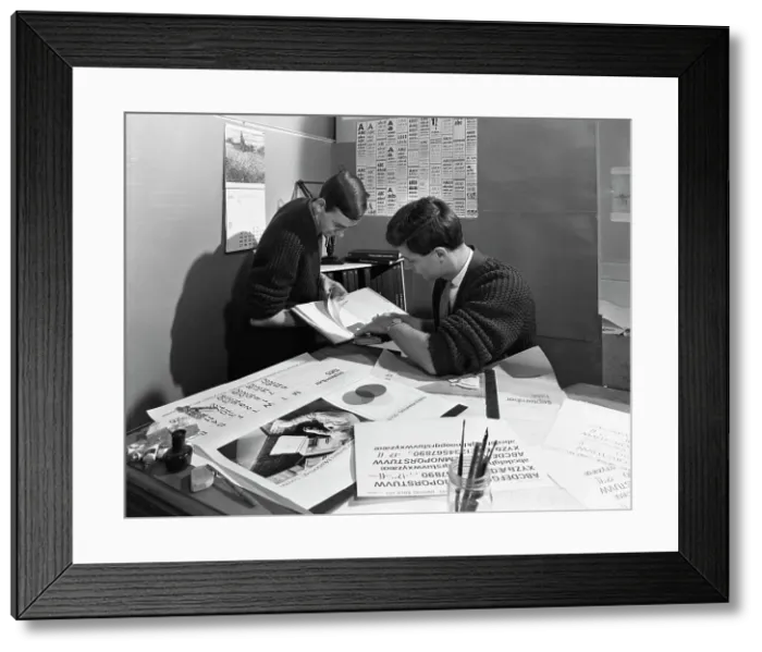 Framed Print : Design room at a printing company, Mexborough, South Yorkshire, 1959 Framed Print : Design room at a printing company, Mexborough, South Yorkshire, 1959