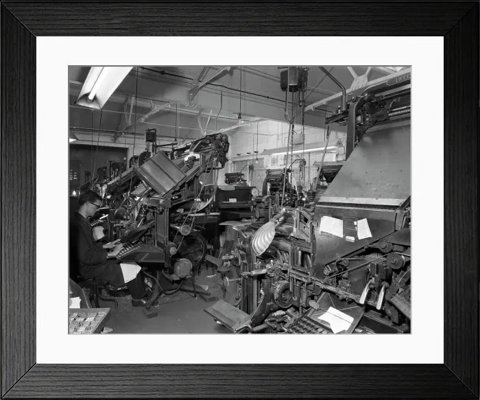 Framed Print : Linotype machine room at a printing company, Mexborough, South Yorkshire, 1959. Artist Framed Print : Linotype machine room at a printing company, Mexborough, South Yorkshire, 1959. Artist