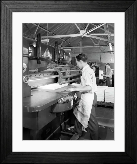 Framed Print : Page cutting guillotine in use at a South Yorkshire printing company, 1959. Artist Framed Print : Page cutting guillotine in use at a South Yorkshire printing company, 1959. Artist