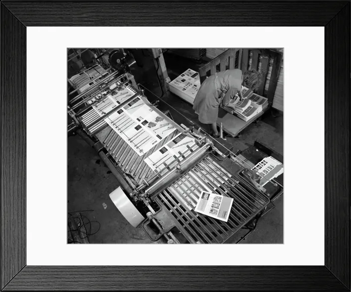 Framed Print : Stacking finished brochures at a printers, Mexborough, South Yorkshire, 1959. Artist Framed Print : Stacking finished brochures at a printers, Mexborough, South Yorkshire, 1959. Artist