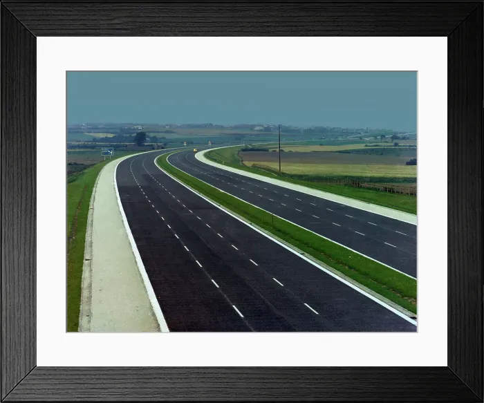 Framed Print : Empty road; the East Ardley section of the M1, prior to opening, Wakefield, West Yorkshire, 1967 Framed Print : Empty road; the East Ardley section of the M1, prior to opening, Wakefield, West Yorkshire, 1967