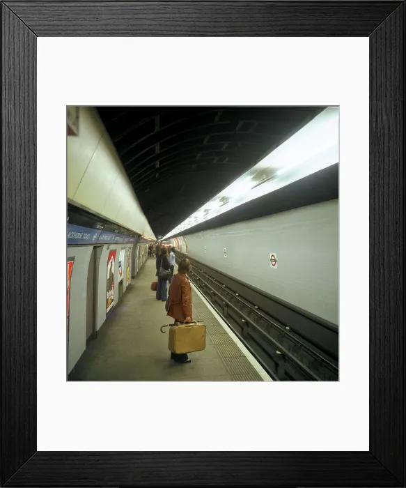 Framed Print : Passengers waiting at Blackhorse tube station on the Victoria Line, London, 1974 Framed Print : Passengers waiting at Blackhorse tube station on the Victoria Line, London, 1974