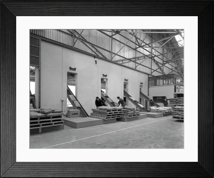 Framed Print : Loading animal feed onto conveyors, Spillers Animal Feeds, Gainsborough, Linconshire, 1961 Framed Print : Loading animal feed onto conveyors, Spillers Animal Feeds, Gainsborough, Linconshire, 1961