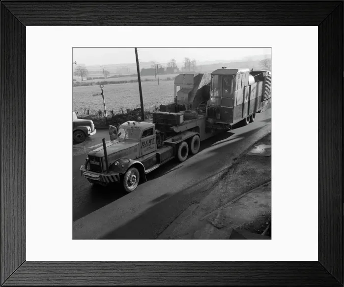 Framed Print : Early 1940s Diamond T truck pulling a large load, South Yorkshire, 1962 Framed Print : Early 1940s Diamond T truck pulling a large load, South Yorkshire, 1962