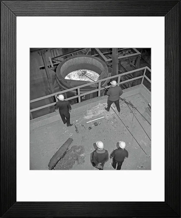 Framed Print : Testing the temperature of molten steel, Park Gate, Rotherham, South Yorkshire, 1964 Framed Print : Testing the temperature of molten steel, Park Gate, Rotherham, South Yorkshire, 1964