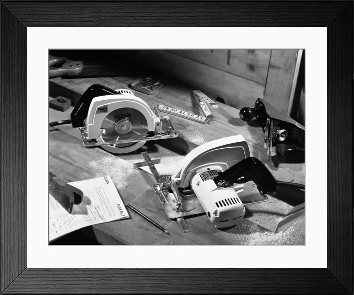 Framed Print : Publicity shot for Stanley circular saws, 1965. Artist: Michael Walters Framed Print : Publicity shot for Stanley circular saws, 1965. Artist: Michael Walters