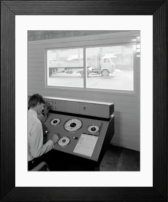 Framed Print : Laycock Commercial Brake testing unit with a Commer 10 ton tractor unit Sheffield, 1969
