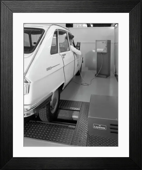 Framed Print : Renault 16 TL automatic on a Laycock brake testing machine, Sheffield, 1972. Artist Framed Print : Renault 16 TL automatic on a Laycock brake testing machine, Sheffield, 1972. Artist
