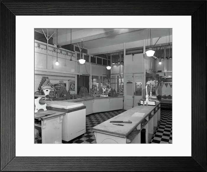 Framed Print : Interior of the Butchery Department, Barnsley Co-op, South Yorkshire, 1956. Artist Framed Print : Interior of the Butchery Department, Barnsley Co-op, South Yorkshire, 1956. Artist