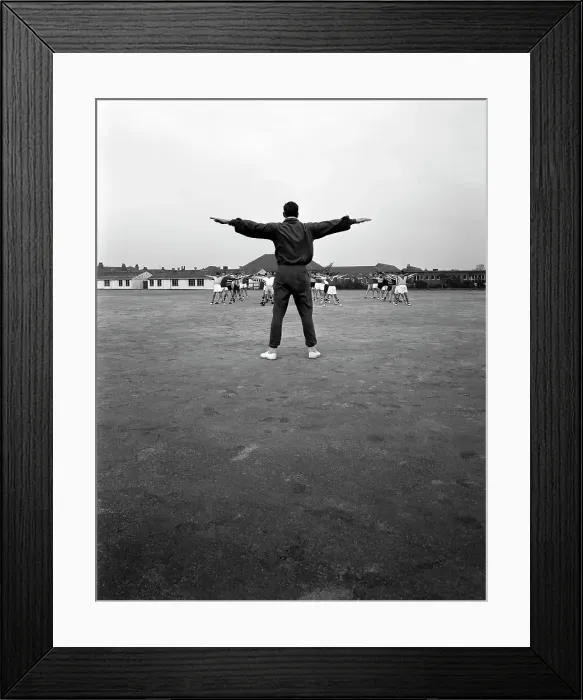 Framed Print : Games master taking a gym class, Airedale school, Castleford, West Yorkshire, 1962 Framed Print : Games master taking a gym class, Airedale school, Castleford, West Yorkshire, 1962