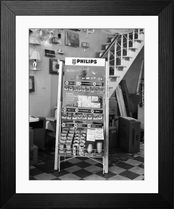 Framed Print : Philips point of sale stand for light bulbs, 1962. Artist: Michael Walters Framed Print : Philips point of sale stand for light bulbs, 1962. Artist: Michael Walters