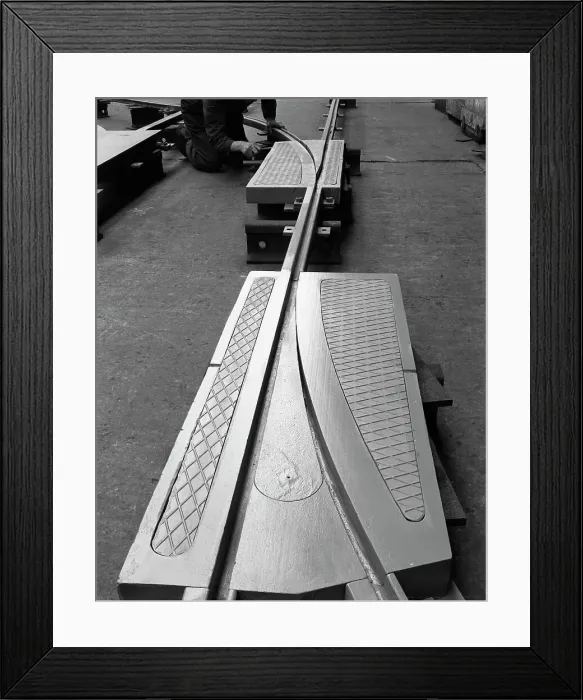Framed Print : A trackwork junction being installed in a Sheffield factory, South Yorkshire, 1963 Framed Print : A trackwork junction being installed in a Sheffield factory, South Yorkshire, 1963