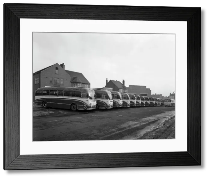 Framed Print : Fleet of AEC Regal Mk4s belonging to Philipsons Coaches, Goldthorpe, South Yorkshire, 1963 Framed Print : Fleet of AEC Regal Mk4s belonging to Philipsons Coaches, Goldthorpe, South Yorkshire, 1963