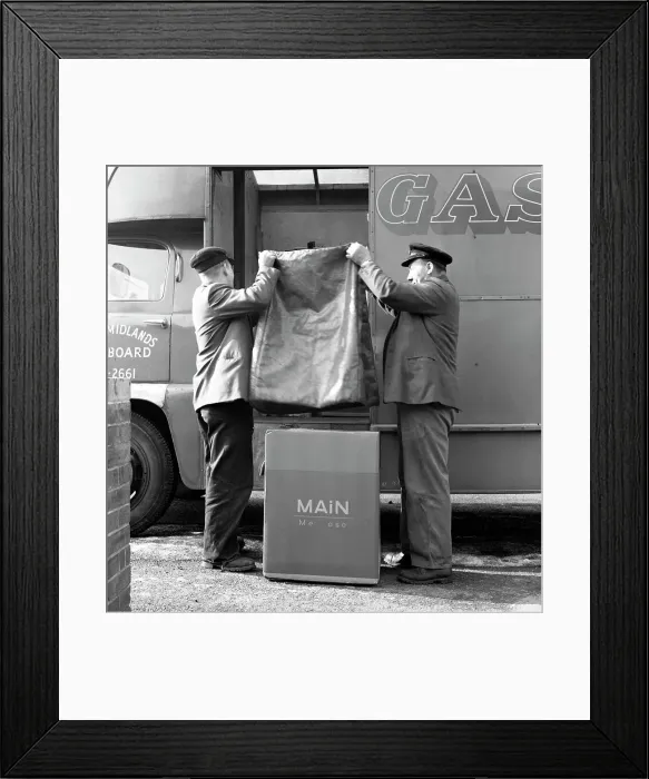 Framed Print : Home delivery of a cooker, Darfield, Barnsley, South Yorkshire, 1963 Framed Print : Home delivery of a cooker, Darfield, Barnsley, South Yorkshire, 1963