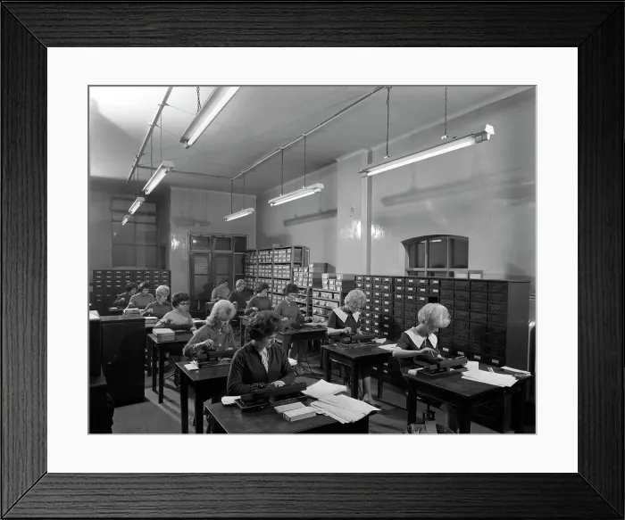Framed Print : Tabulating machines in the punch room in a Sheffield Factory office, 1963. Artist Framed Print : Tabulating machines in the punch room in a Sheffield Factory office, 1963. Artist