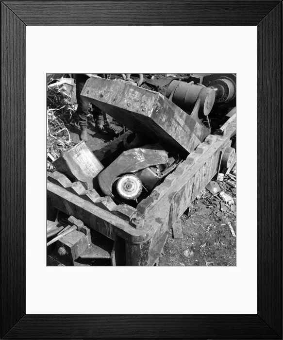 Framed Print : Linderman box baler crushing scrap, Rotherham, South Yorkshire, 1963 Framed Print : Linderman box baler crushing scrap, Rotherham, South Yorkshire, 1963