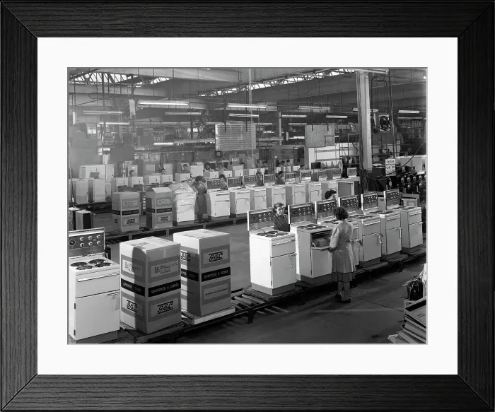 Framed Print : The cooker assembly line at the GEC factory, Swinton, South Yorkshire, 1963. Artist Framed Print : The cooker assembly line at the GEC factory, Swinton, South Yorkshire, 1963. Artist
