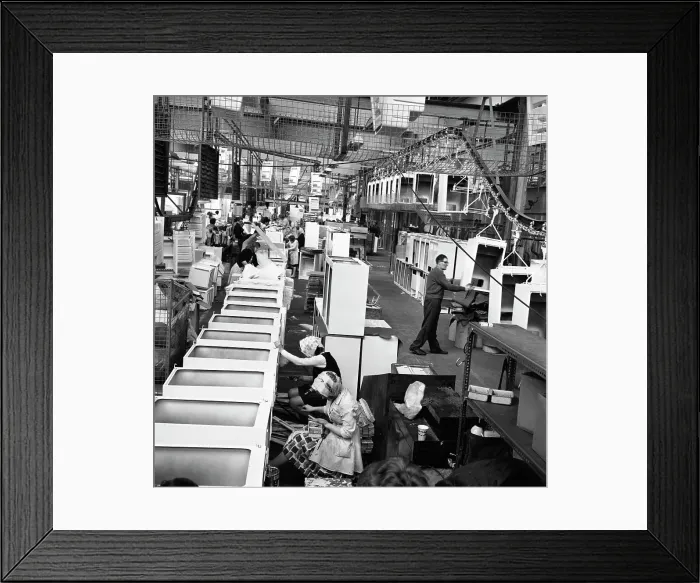 Framed Print : Refrigerators being assembled at the GEC in Swinton, South Yorkshire, 1963. Artist Framed Print : Refrigerators being assembled at the GEC in Swinton, South Yorkshire, 1963. Artist