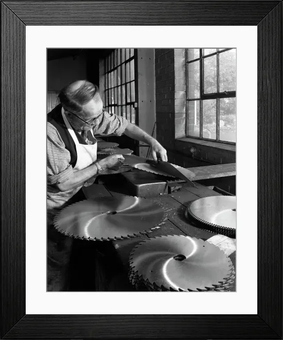 Framed Print : Tensioning circular saws at Slack Sellers & Co Ltd, Sheffield, 1963. Artist Framed Print : Tensioning circular saws at Slack Sellers & Co Ltd, Sheffield, 1963. Artist