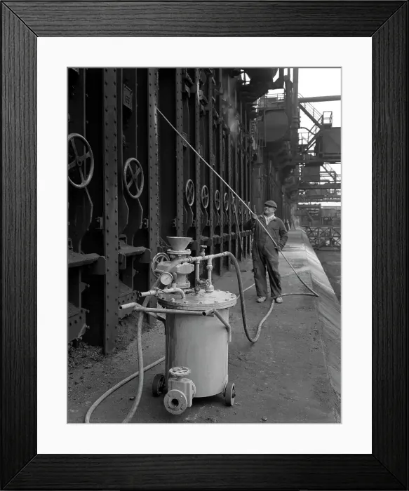 Framed Print : Spraying the ovens at Manvers coking works near Rotherham, South Yorkshire, 1963 Framed Print : Spraying the ovens at Manvers coking works near Rotherham, South Yorkshire, 1963