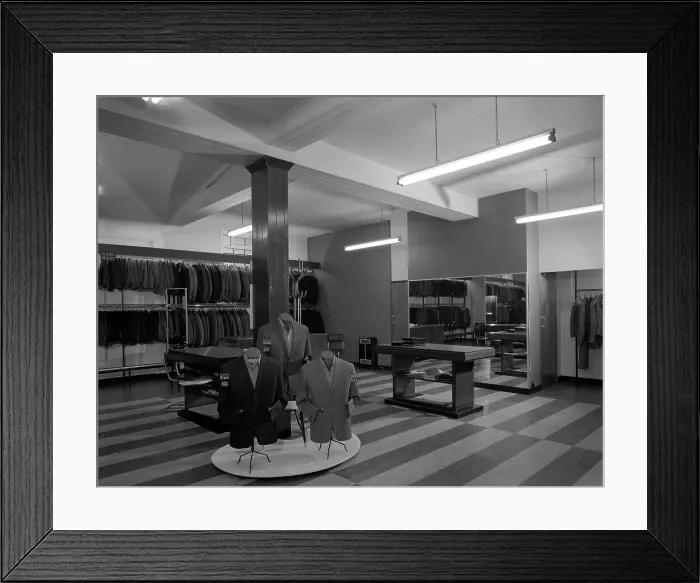 Framed Print : Mens clothes shop interior, Alexandre of Oxford Street, Mexborough, South Yorkshire, 1963 Framed Print : Mens clothes shop interior, Alexandre of Oxford Street, Mexborough, South Yorkshire, 1963