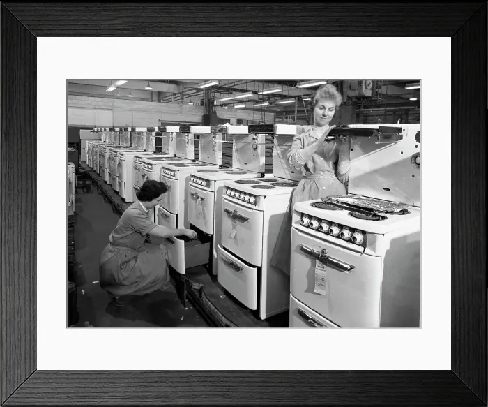 Framed Print : Cooker production line at the GEC factory, Swinton, South Yorkshire, 1960. Artist Framed Print : Cooker production line at the GEC factory, Swinton, South Yorkshire, 1960. Artist
