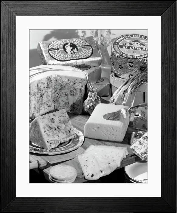 Framed Print : A selection of Danish cheeses, 1963. Artist: Michael Walters Framed Print : A selection of Danish cheeses, 1963. Artist: Michael Walters