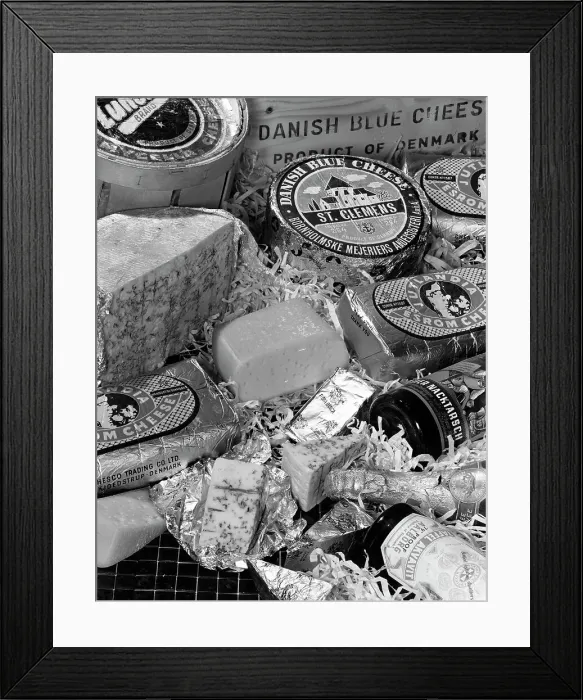 Framed Print : A selection of Danish cheeses, 1963. Artist: Michael Walters Framed Print : A selection of Danish cheeses, 1963. Artist: Michael Walters