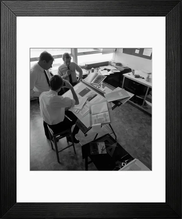 Framed Print : Graphic designers at work, Mexborough, South Yorkshire, 1968. Artist: Michael Walters Framed Print : Graphic designers at work, Mexborough, South Yorkshire, 1968. Artist: Michael Walters