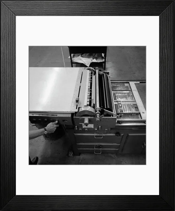Framed Print : A proofing press with plates at the White Rose Press, Mexborough, South Yorkshire, 1968 Framed Print : A proofing press with plates at the White Rose Press, Mexborough, South Yorkshire, 1968