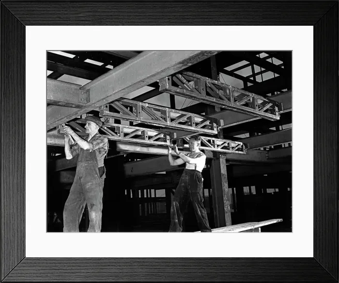 Framed Print : Engineers lifting steelwork into position, South Yorkshire, 1954. Artist: Michael Walters Framed Print : Engineers lifting steelwork into position, South Yorkshire, 1954. Artist: Michael Walters