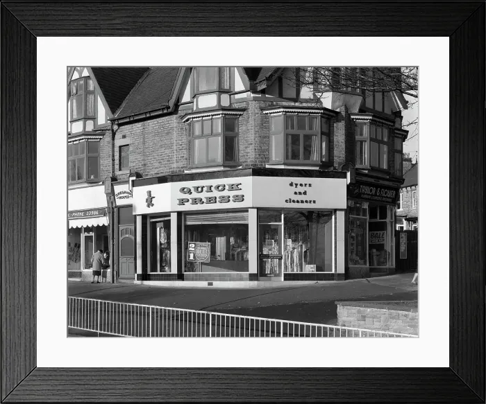 Framed Print : Dyers and cleaners shop front, 480 Fulwood Road, Sheffield, South Yorkshire, January 1967 Framed Print : Dyers and cleaners shop front, 480 Fulwood Road, Sheffield, South Yorkshire, January 1967