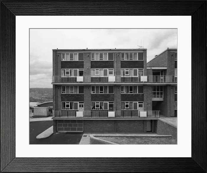 Framed Print : Woodside Maisonettes, Sheffield 13th August 1962. Artist: Michael Walters Framed Print : Woodside Maisonettes, Sheffield 13th August 1962. Artist: Michael Walters
