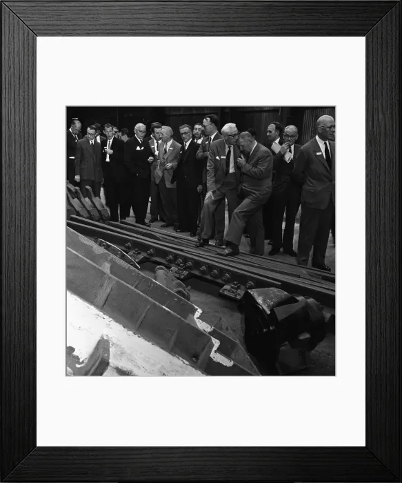 Framed Print : Inspecting a tram junction, made at the Edgar Allen Steel Foundry, Meadowhall, Sheffield, 1962 Framed Print : Inspecting a tram junction, made at the Edgar Allen Steel Foundry, Meadowhall, Sheffield, 1962