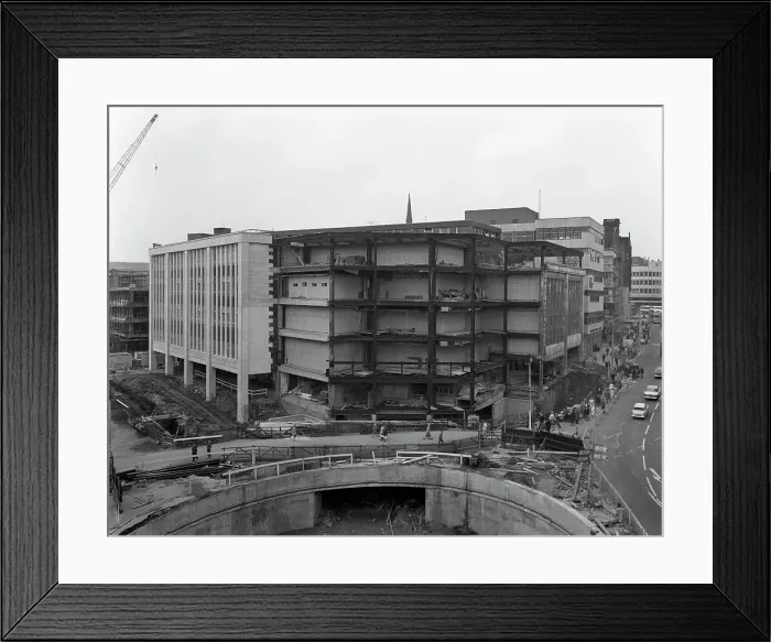 Framed Print : Walshs department store in Sheffield during its redevelopment, South Yorkshire, 1967 Framed Print : Walshs department store in Sheffield during its redevelopment, South Yorkshire, 1967