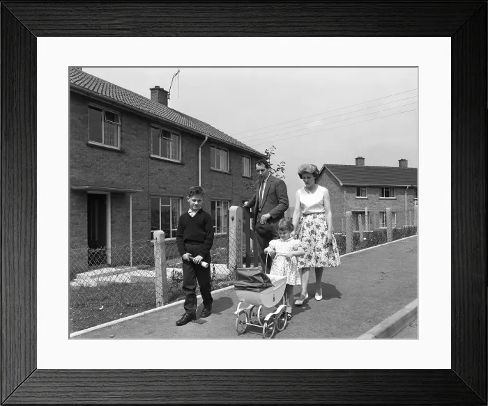 Framed Print : Street scene with family, Ollerton, North Nottinghamshire, 11th July 1962. Artist Framed Print : Street scene with family, Ollerton, North Nottinghamshire, 11th July 1962. Artist