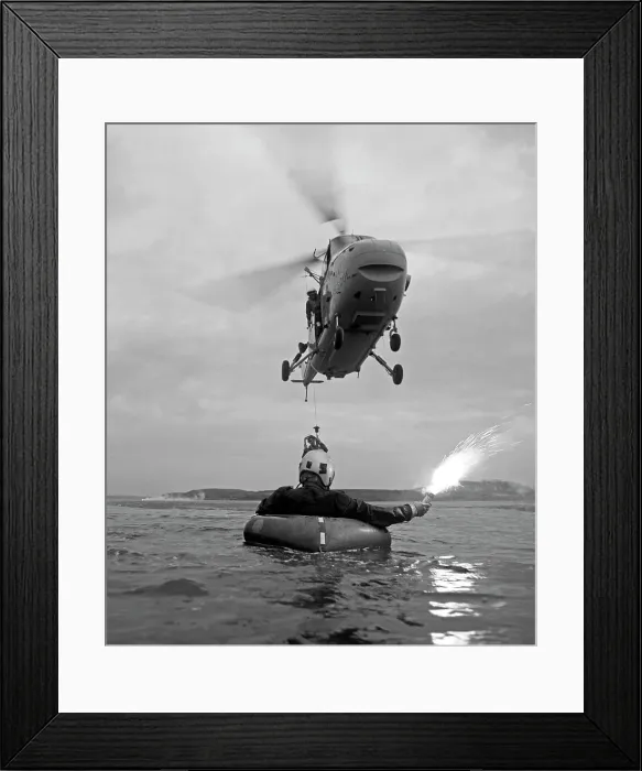 Framed Print : Westland Whirlwind helicopter making a rescue, 1973. Artist: Michael Walters Framed Print : Westland Whirlwind helicopter making a rescue, 1973. Artist: Michael Walters