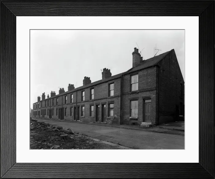 Framed Print : Traditional terraced housing, Albert Road, Kilnhurst, South Yorkshire, 1959. Artist Framed Print : Traditional terraced housing, Albert Road, Kilnhurst, South Yorkshire, 1959. Artist