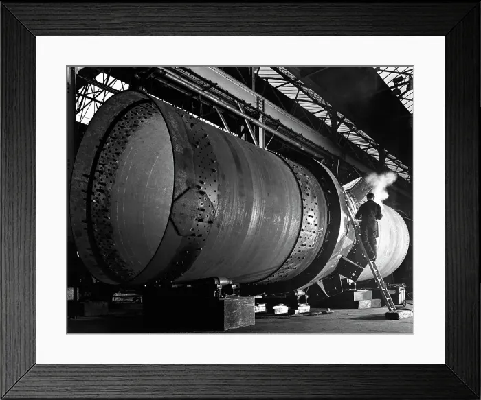 Framed Print : A rotary kiln section being welded in preparation for installation, Steetley, Nottinghamshire, 1962 Framed Print : A rotary kiln section being welded in preparation for installation, Steetley, Nottinghamshire, 1962
