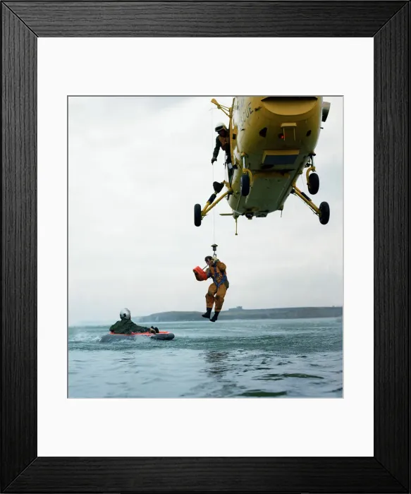 Framed Print : Westland Whirlwind helicopter making a rescue, 1973. Artist: Michael Walters