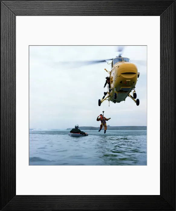 Framed Print : Westland Whirlwind helicopter making a rescue, 1973. Artist: Michael Walters Framed Print : Westland Whirlwind helicopter making a rescue, 1973. Artist: Michael Walters