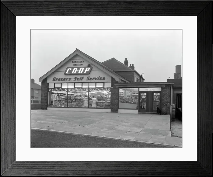 Framed Print : Barnsley Co-op, Smithies branch exterior, South Yorkshire, 1961. Artist: Michael Walters Framed Print : Barnsley Co-op, Smithies branch exterior, South Yorkshire, 1961. Artist: Michael Walters